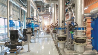 Industrial interior chiller and boiler HVAC heating ventilation air conditioning system and pipeping line of industrial construction at boiler pump room system in the factory